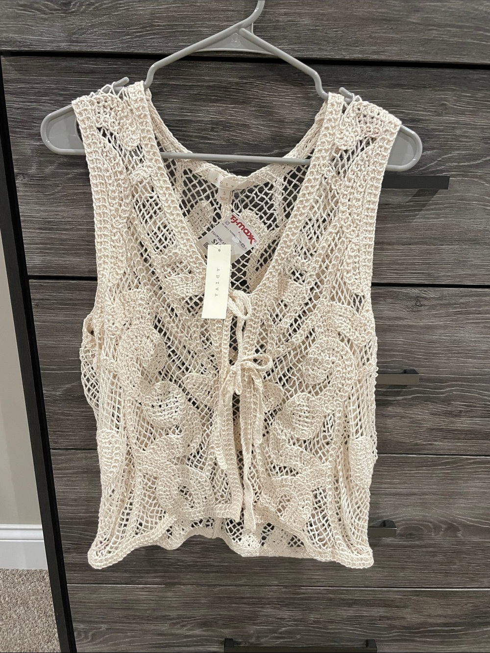 Adiva Cream Crochet Tie-Front Camisole